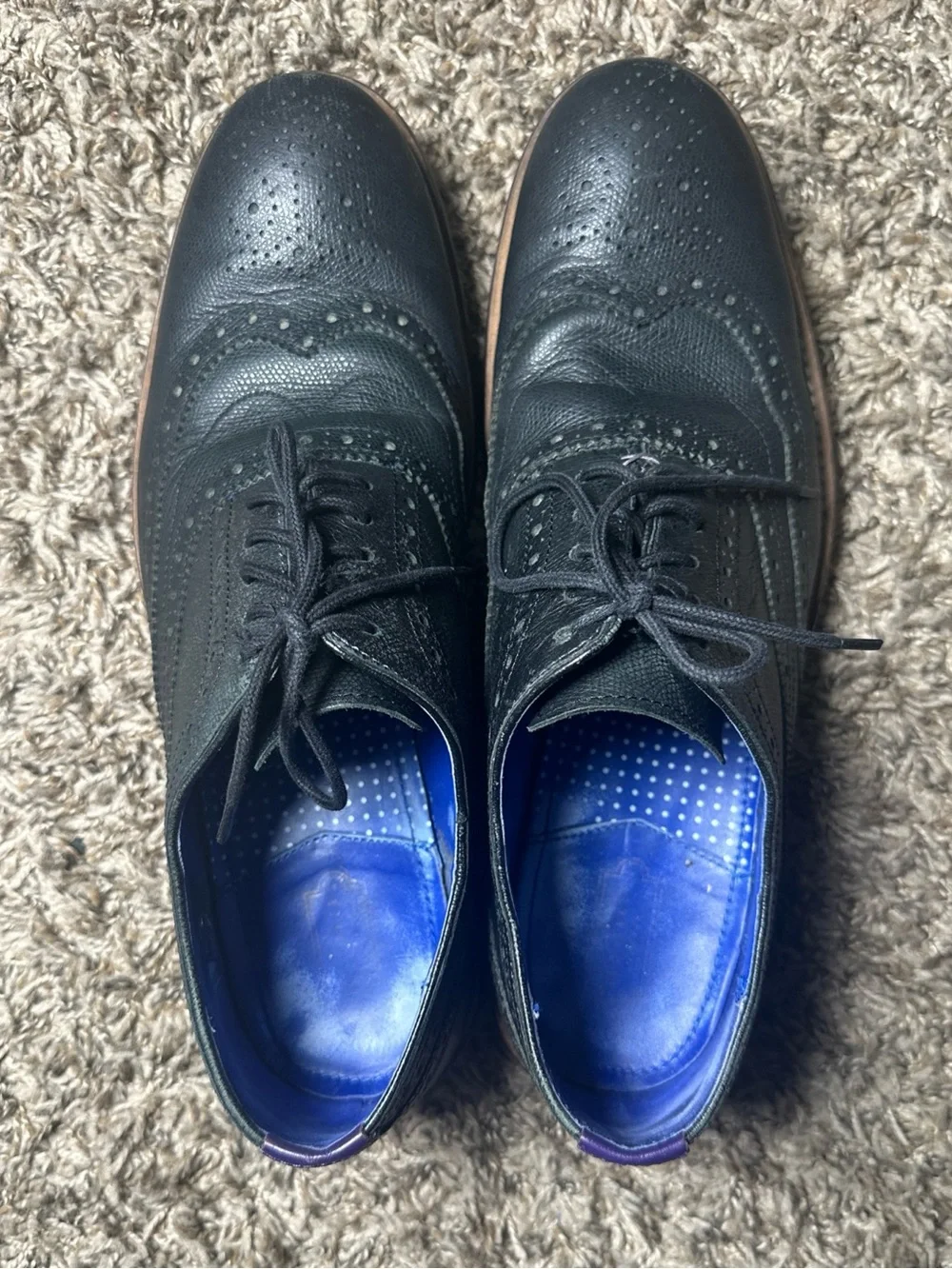Ted Baker GURI7 Black Pebbled Leather Wingtip Brogue Oxfords Men’s 11